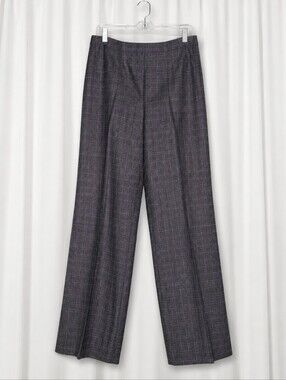 Talbots Wool Charcoal Gray Purple Windowpane Plaid Flat Front Preppy Trousers